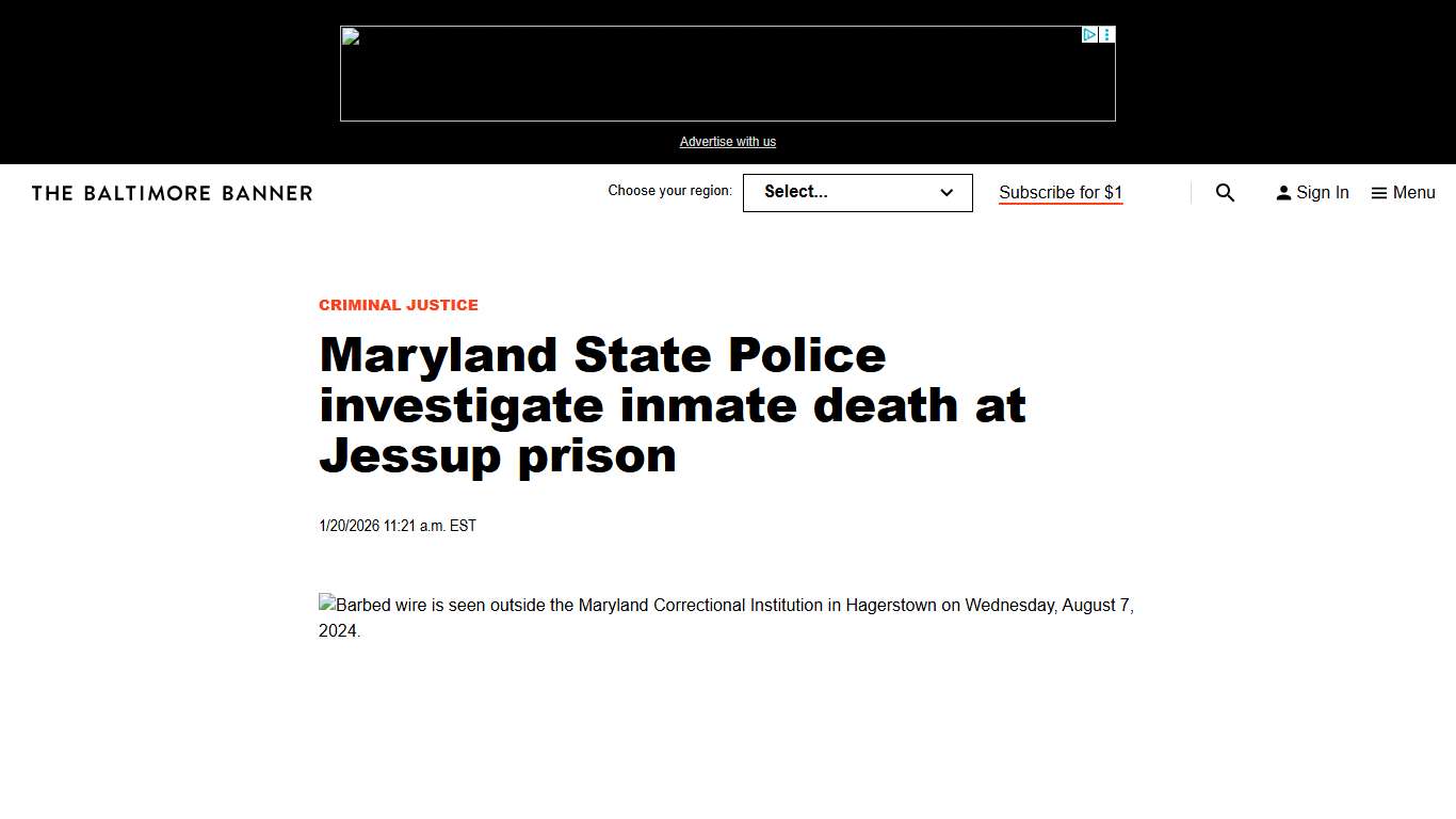 Maryland State Police investigate inmate death at Jessup prison - The Baltimore Banner